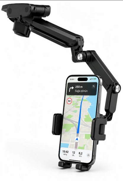 Araç İçi Dikiz Aynası Telefon Tutucu ve Navigasyon Standı - 360° Dönebilen Katlanabilir Model